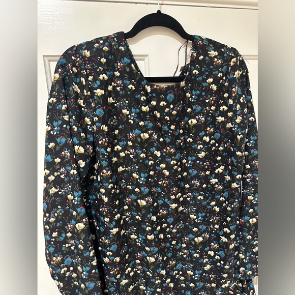 Philosophy black floral print long sleeve back bow ribbon mini flare dress - Picture 5 of 15